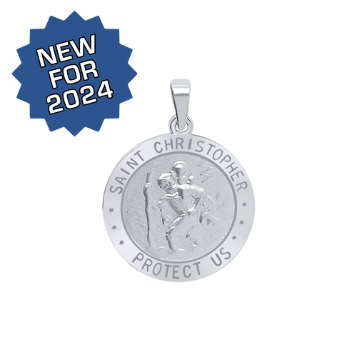Sterling Silver Round Saint Christopher (Navy) Medallion (3/4 inch)