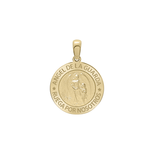 14K Gold Round Añgel Del La Guarda Medallion (5/8 inch - 1 inch)