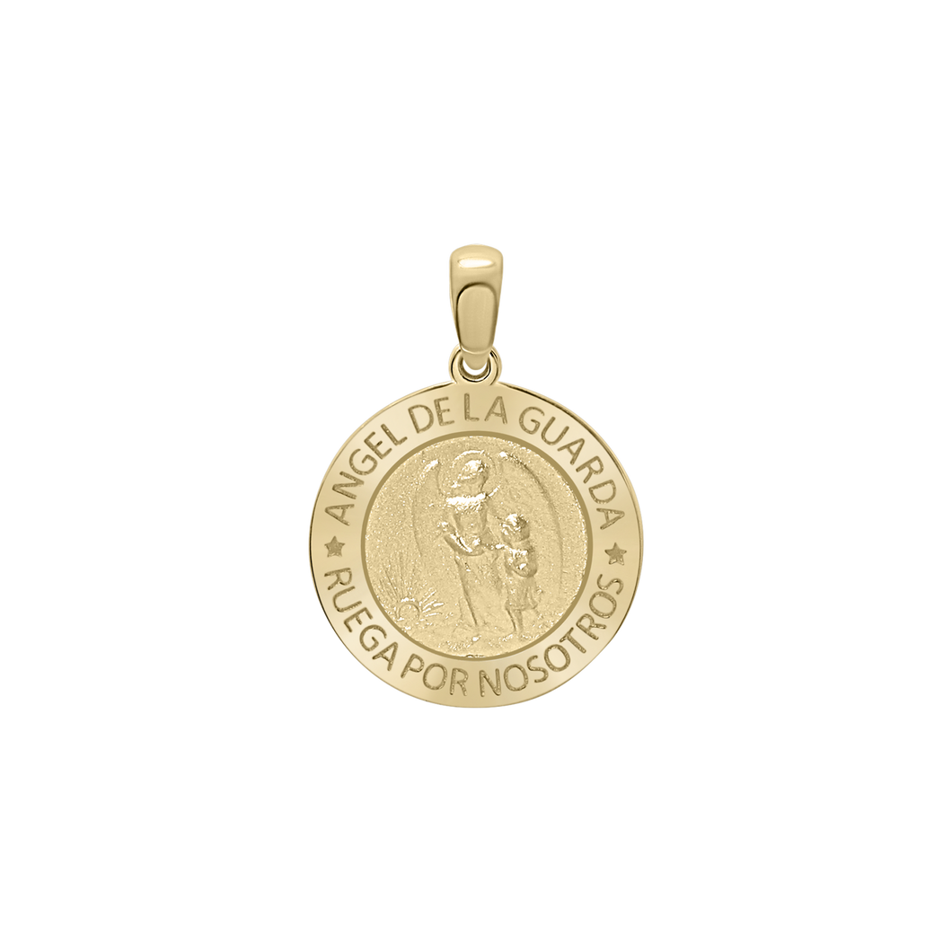 14K Gold Round Añgel Del La Guarda Medallion (5/8 inch - 1 inch)