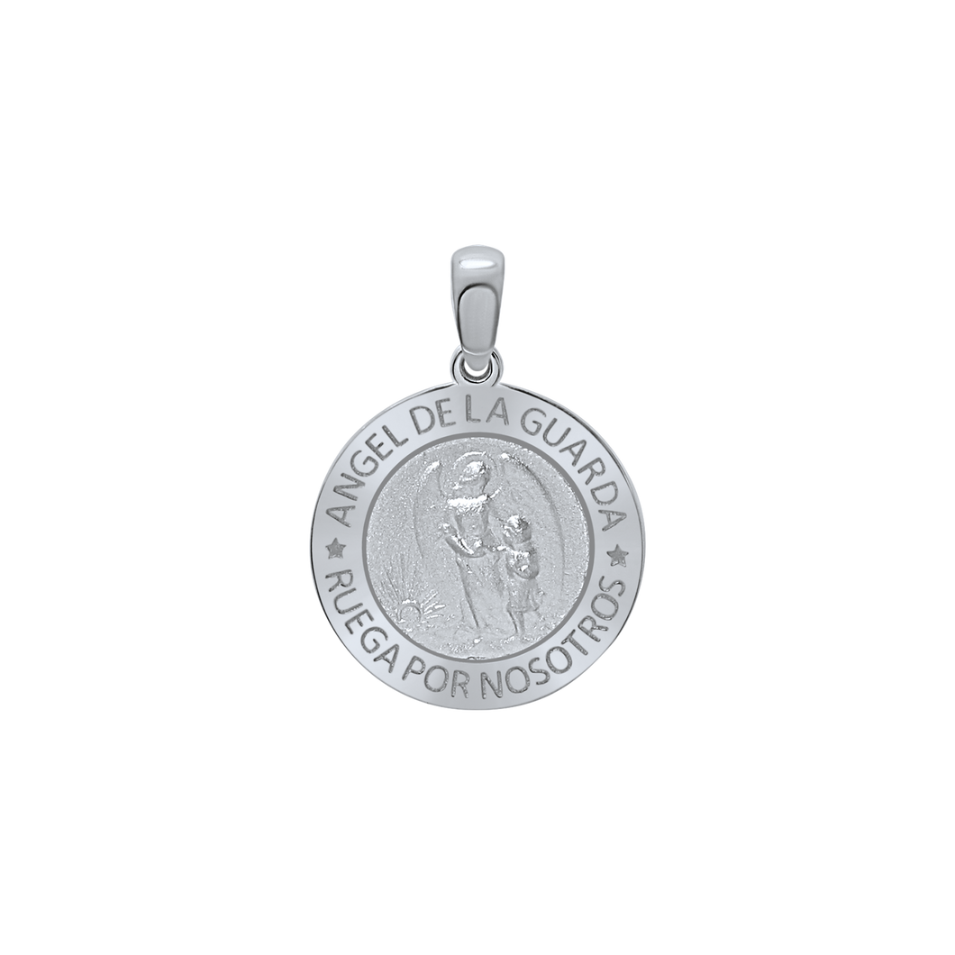 Sterling Silver Round Añgel Del La Guarda Medallion (5/8 inch - 1 inch)
