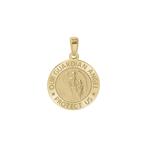 14K Gold Round Guardian Angel Medallion (1/2 inch - 1 inch)