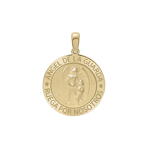 14K Gold Round Añgel Del La Guarda Medallion (5/8 inch - 1 inch)