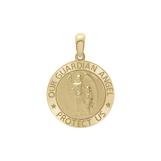 14K Gold Round Guardian Angel Medallion (3/4 inch)
