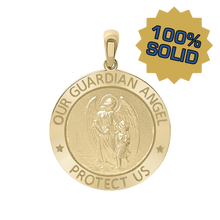 Load image into Gallery viewer, 14K Gold Round Guardian Angel Medallion (1/2 inch - 1 inch)
