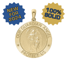 Load image into Gallery viewer, 14K Gold Round Guardian Angel Medallion (1/2 inch - 1 inch)
