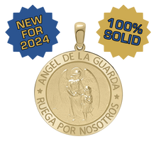 Load image into Gallery viewer, 14K Gold Round Añgel Del La Guarda Medallion (5/8 inch - 1 inch)
