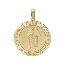 Load image into Gallery viewer, 14K Gold Round Añgel Del La Guarda Medallion (5/8 inch - 1 inch)
