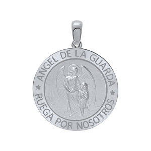 Sterling Silver Round Añgel Del La Guarda Medallion (5/8 inch - 1 inch)