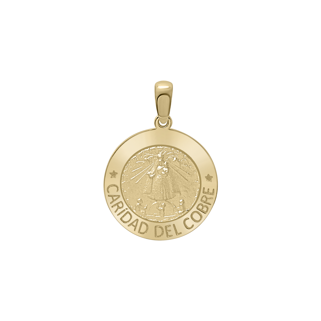 14K Gold Round Carídad Del Cobre Medallion (5/8 inch - 1 inch)