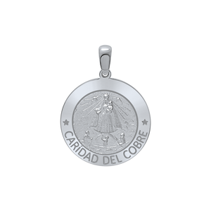 Sterling Silver Round Carídad Del Cobre Medallion (5/8 inch - 1 inch)