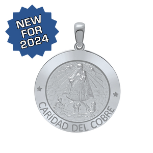 Sterling Silver Round Carídad Del Cobre Medallion (5/8 inch - 1 inch)