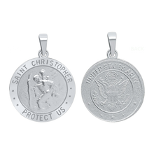 Load image into Gallery viewer, Sterling Silver Round Saint Christopher (Army) Medallion (3/4 inch)
