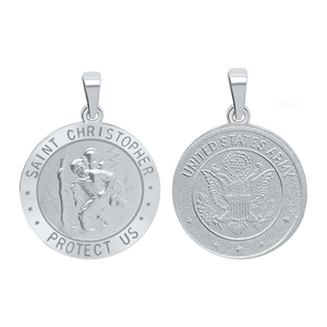 Sterling Silver Round Saint Christopher (Army) Medallion (3/4 inch)