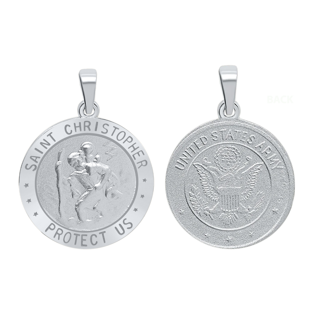 Sterling Silver Round Saint Christopher (Army) Medallion (3/4 inch)