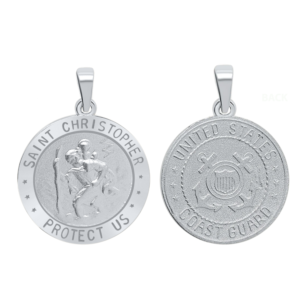 Sterling Silver Round Saint Christopher (Coast Guard) Medallion (3/4 inch)