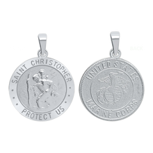 Load image into Gallery viewer, Sterling Silver Round Saint Christopher (Marine Corps) Medallion (3/4 inch)
