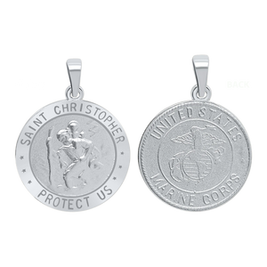 Sterling Silver Round Saint Christopher (Marine Corps) Medallion (3/4 inch)
