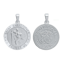 Load image into Gallery viewer, Sterling Silver Round Saint Christopher (Navy) Medallion (3/4 inch)
