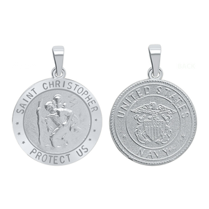 Sterling Silver Round Saint Christopher (Navy) Medallion (3/4 inch)