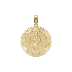 14K Gold Round San Cristobal Medallion (5/8 inch - 1 inch)