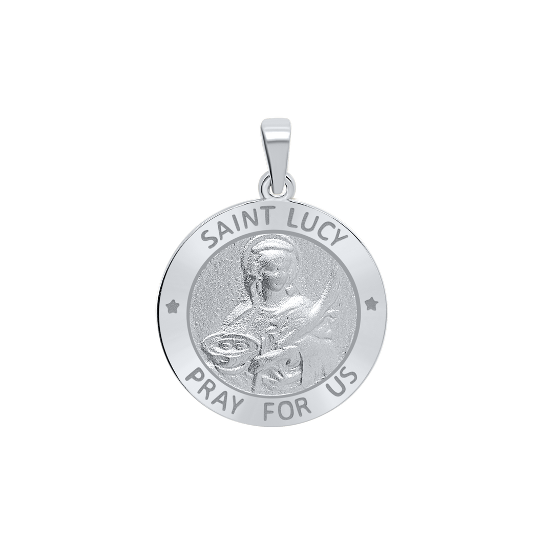 Sterling Silver Round Saint Lucy Medallion (3/4 inch)