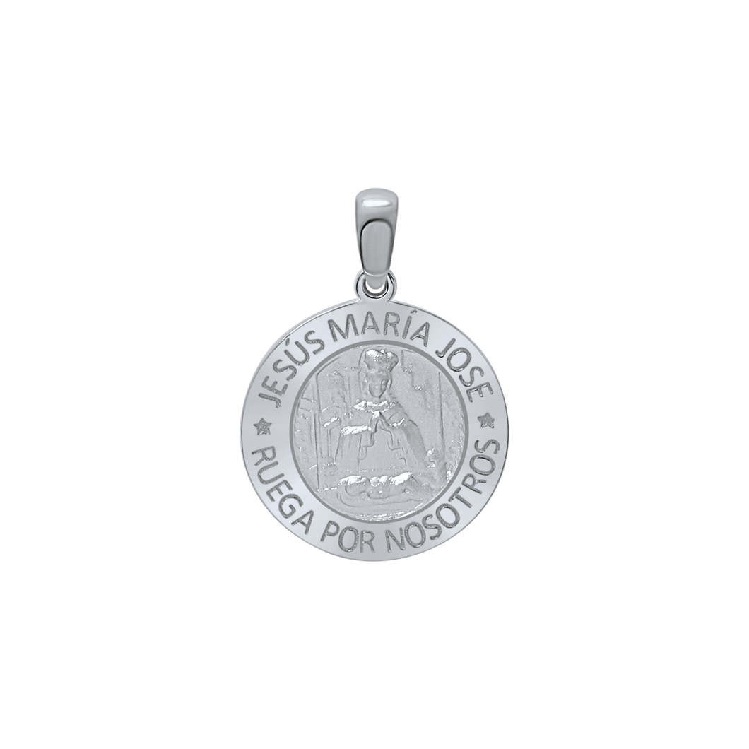 Sterling Silver Round Sagrada Familia (Jesús, Maria, y Jose) Medallion (5/8 inch - 1 inch)