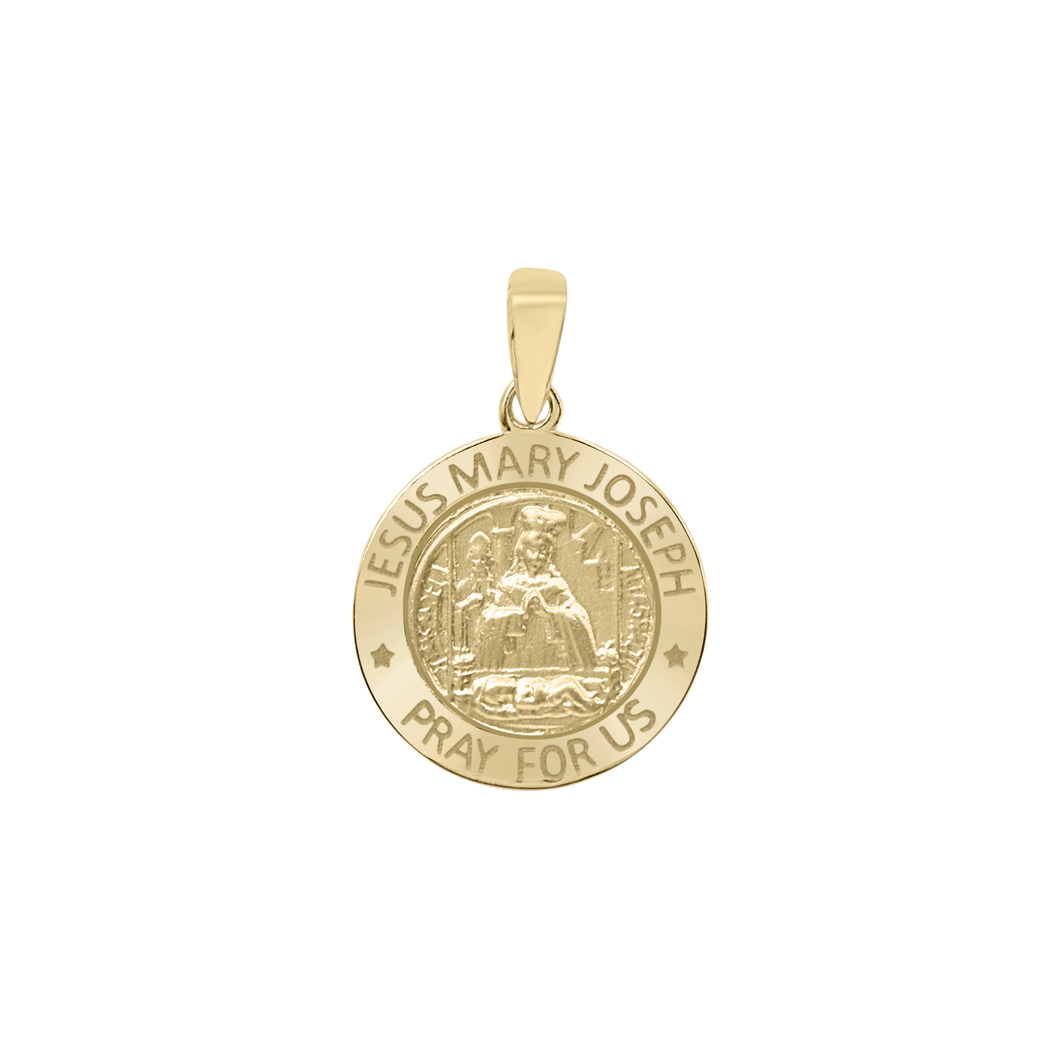 14K Gold Round Holy Family (Jesus, Mary, and Joseph) Medallion (5/8 inch - 1 inch)