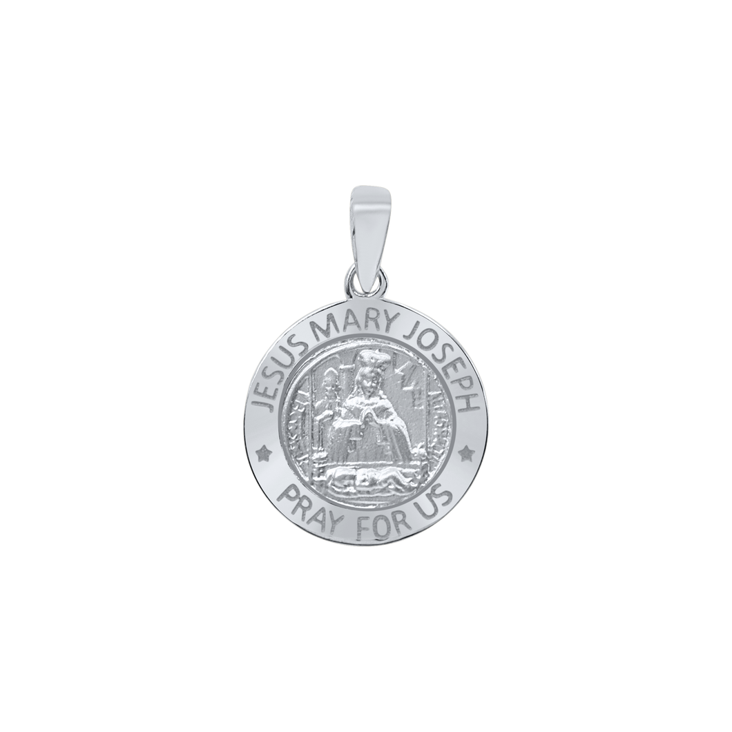 Sterling Silver Round Holy Family (Jesus, Mary, and Joseph) Medallion (5/8 inch - 1 inch)