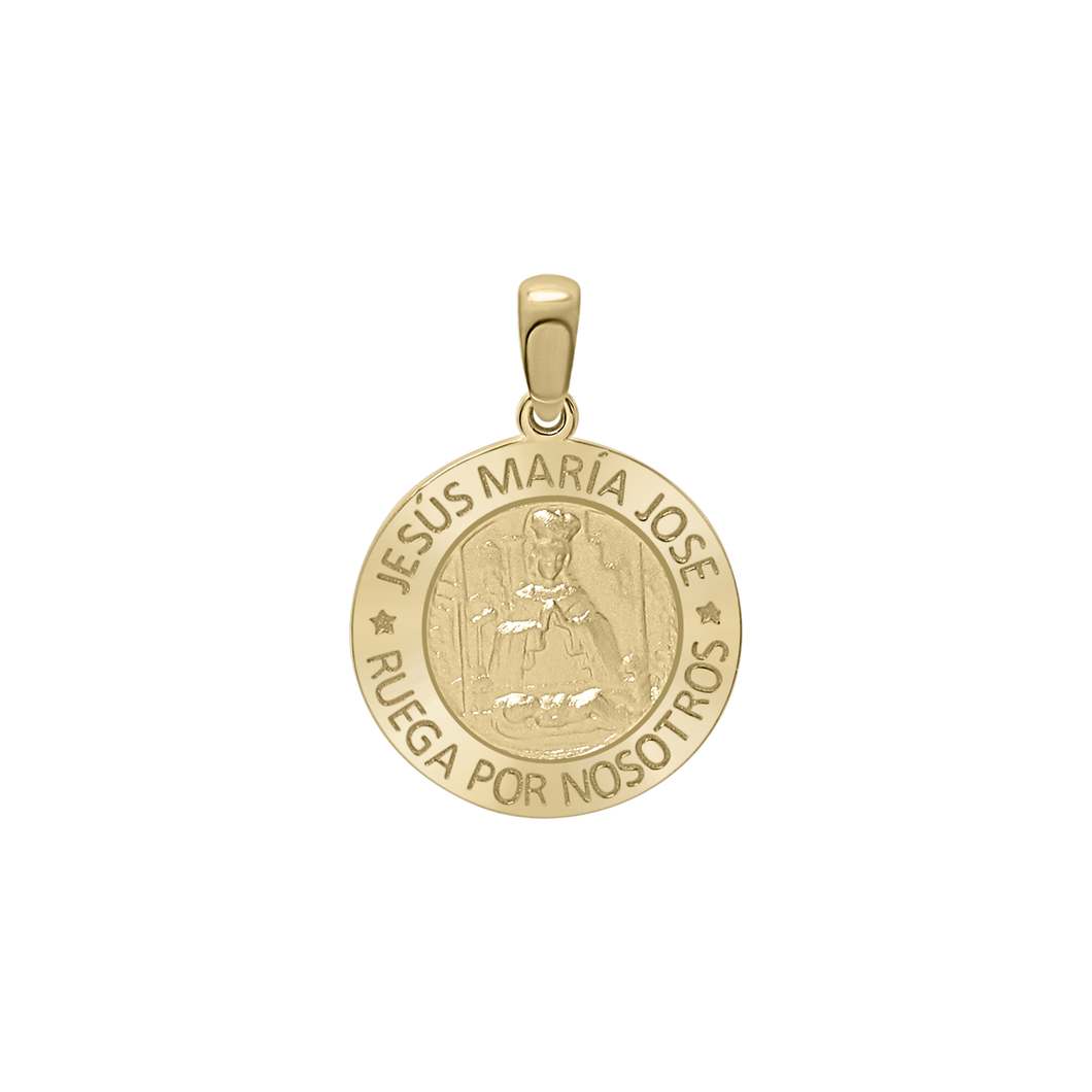 14K Gold Round Sagrada Familia (Jesús, Maria, y Jose) Medallion (5/8 inch - 1 inch)