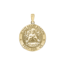 Load image into Gallery viewer, 14K Gold Round Holy Family (Jesus, Mary, and Joseph) Medallion (5/8 inch - 1 inch)
