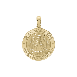 14K Gold Round Sagrada Familia (Jesús, Maria, y Jose) Medallion (5/8 inch - 1 inch)