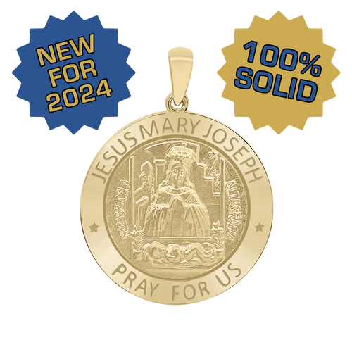 14K Gold Round Holy Family (Jesus, Mary, and Joseph) Medallion (5/8 inch - 1 inch)