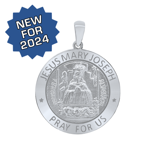 Sterling Silver Round Holy Family (Jesus, Mary, and Joseph) Medallion (5/8 inch - 1 inch)