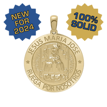 Load image into Gallery viewer, 14K Gold Round Sagrada Familia (Jesús, Maria, y Jose) Medallion (5/8 inch - 1 inch)
