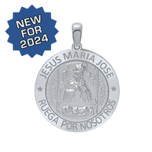 Load image into Gallery viewer, Sterling Silver Round Sagrada Familia (Jesús, Maria, y Jose) Medallion (5/8 inch - 1 inch)
