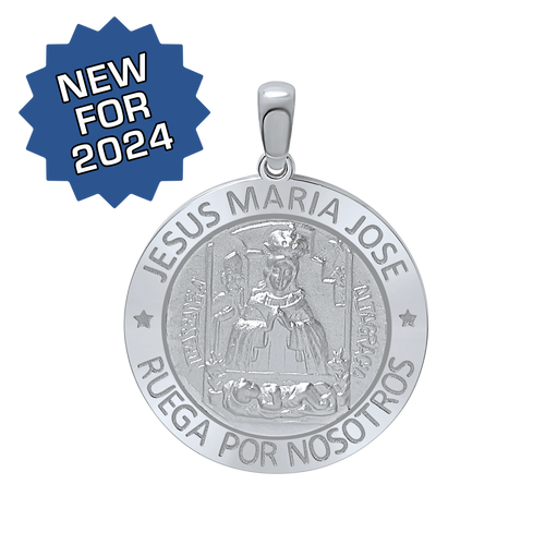 Sterling Silver Round Sagrada Familia (Jesús, Maria, y Jose) Medallion (5/8 inch - 1 inch)