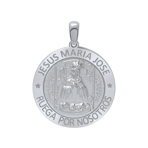 Sterling Silver Round Sagrada Familia (Jesús, Maria, y Jose) Medallion (5/8 inch - 1 inch)