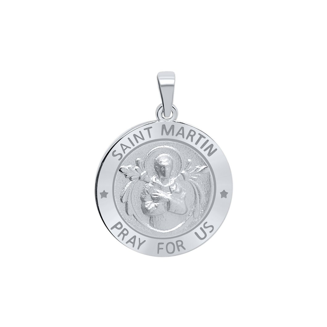 Sterling Silver Round Saint Martin Medallion (3/4 inch)
