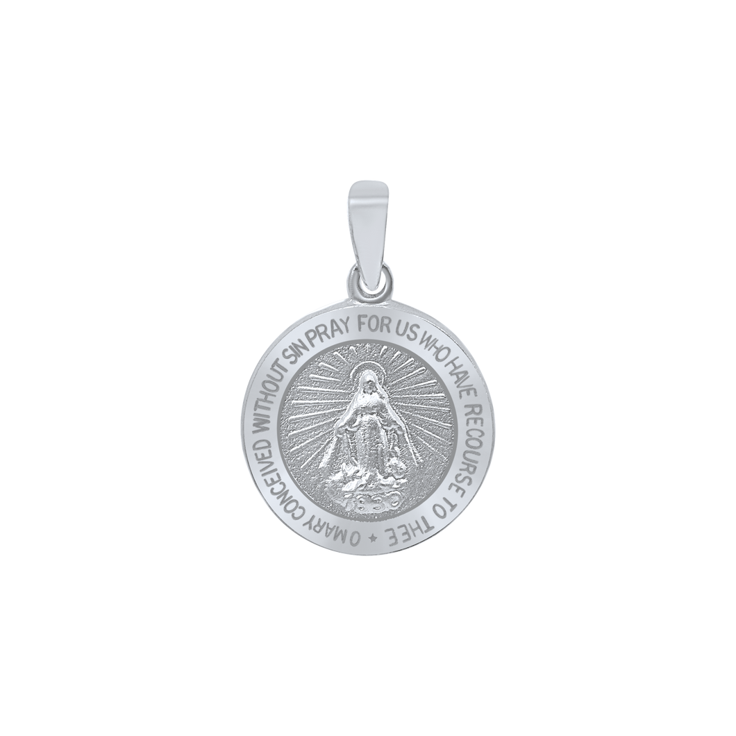 Sterling Silver Round Miraculous Medallion (5/8 inch - 1 1/4 inch)