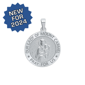 Sterling Silver Round Our Lady of Mount Carmel Medallion (3/4 inch)