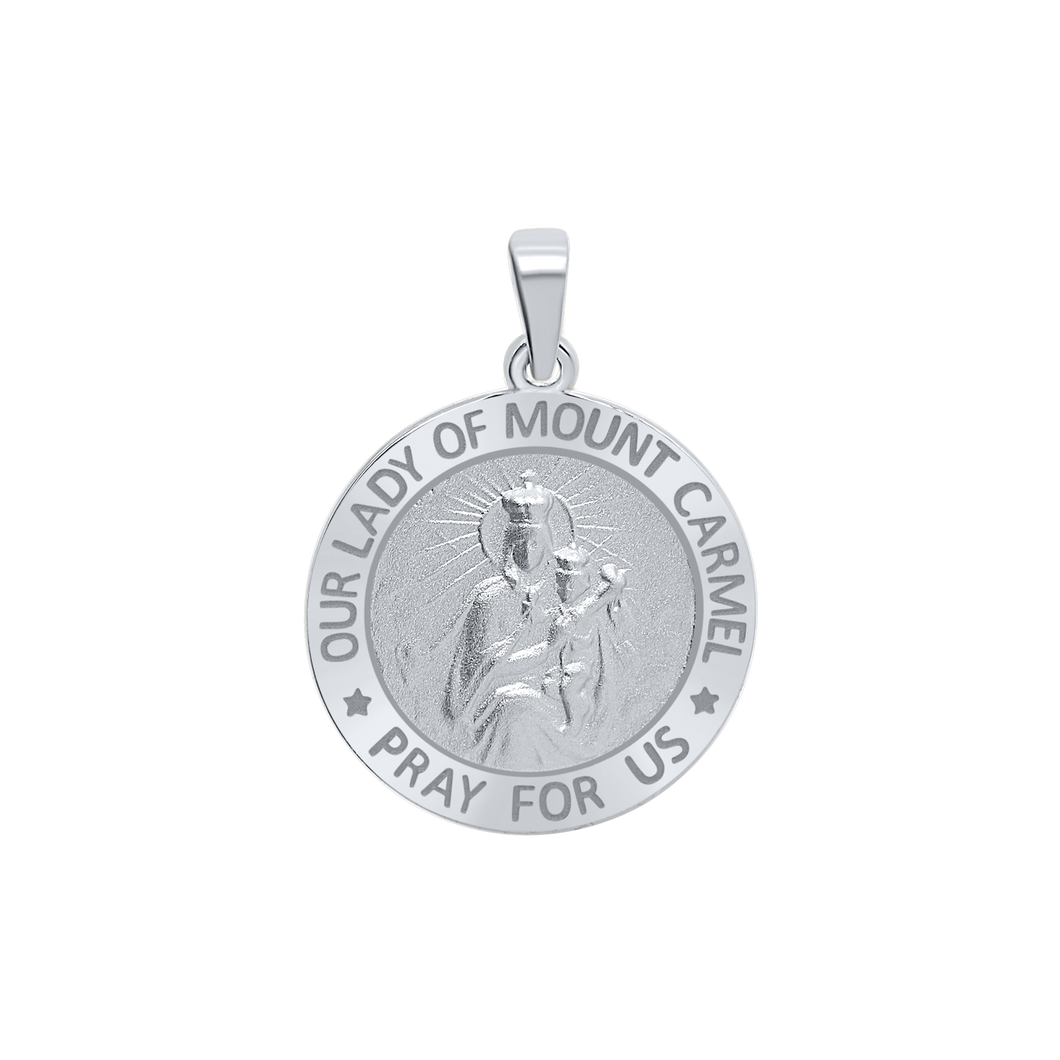 Sterling Silver Round Our Lady of Mount Carmel Medallion (3/4 inch)