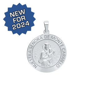Sterling Silver Round Nuestra Señora de Monte Carmelo Medallion (3/4 inch)