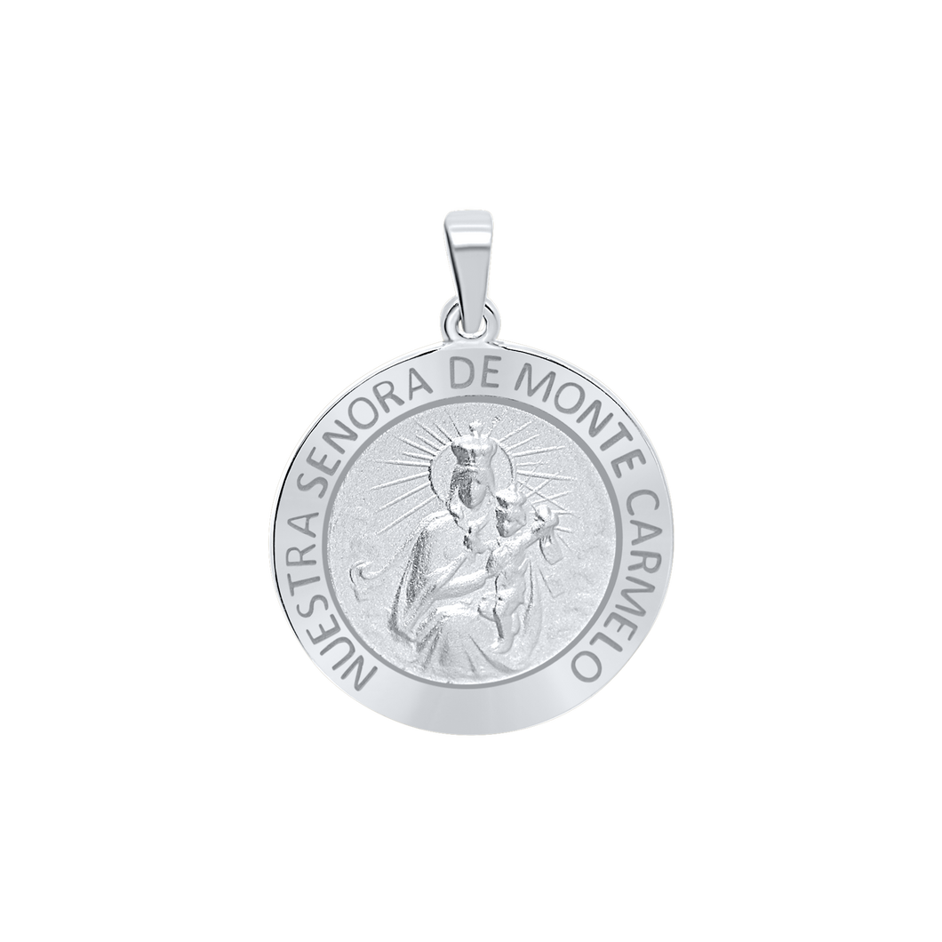 Sterling Silver Round Nuestra Señora de Monte Carmelo Medallion (3/4 inch)