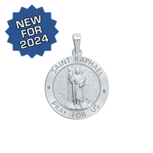 Load image into Gallery viewer, Sterling Silver Round Saint Raphael Medallion (3/4 inch)
