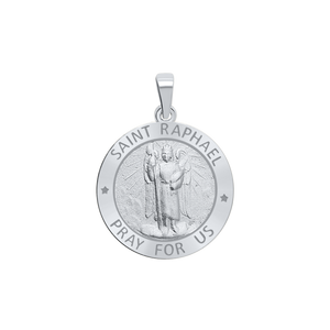 Sterling Silver Round Saint Raphael Medallion (3/4 inch)