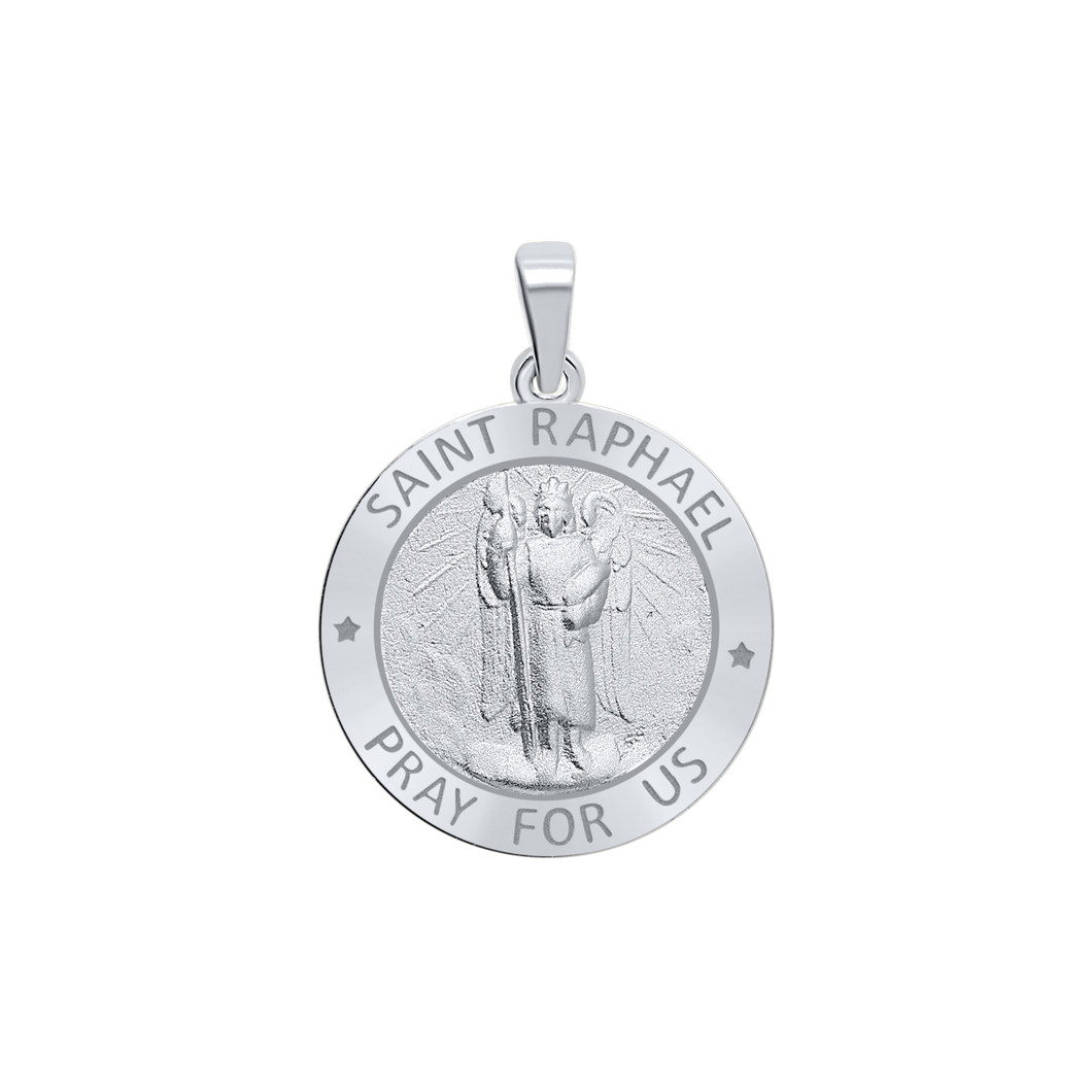 Sterling Silver Round Saint Raphael Medallion (3/4 inch)