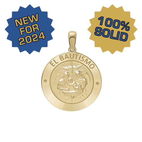 14K Gold Round El Bautismo Medallion (3/4 inch)