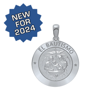 Load image into Gallery viewer, Sterling Silver Round El Bautismo Medallion (3/4 inch)
