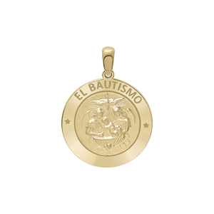14K Gold Round El Bautismo Medallion (3/4 inch)
