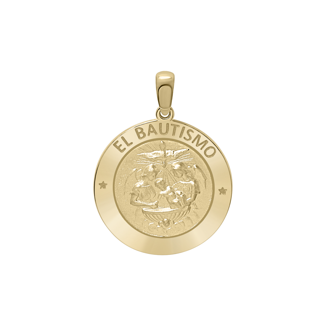 14K Gold Round El Bautismo Medallion (3/4 inch)